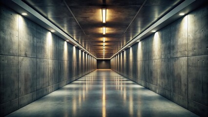 Illuminated Concrete Corridor A Modern Architectural Perspective Featuring Recessed Lighting and Polished Floor