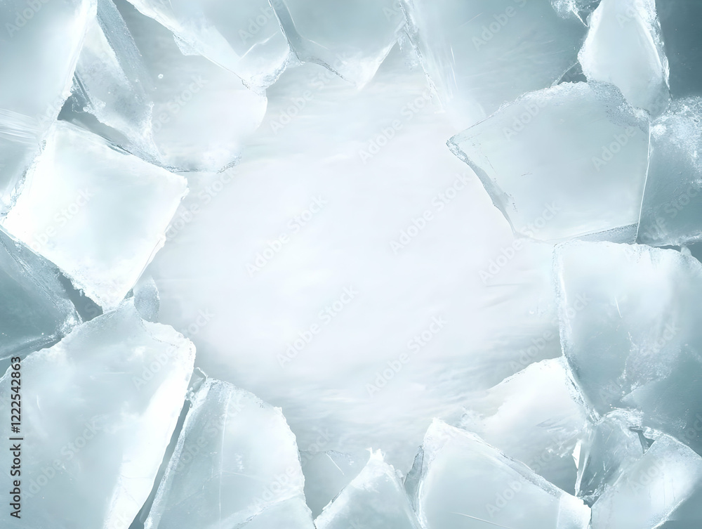 Poster ice cubes frame a soft light blue background with an abstract design