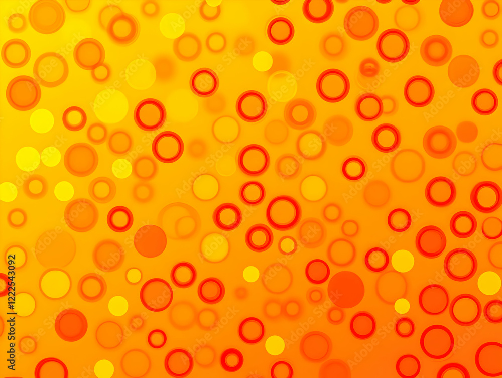 Aufkleber abstract background shows colorful circles floating over a gradient orange and yellow backdrop