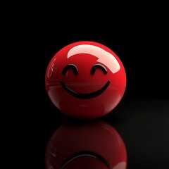 Crimson red Smiley emoji on a deep black background with a subtle shine reflection