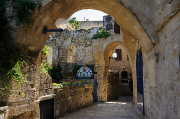 Stone arch alleyway through old Tel Aviv-Yafo or Jaffa.