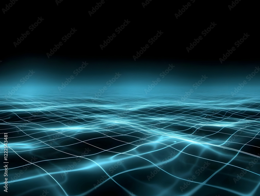 Poster abstract 3d background creates a wavy grid effect seamlessly with dark background for technology con