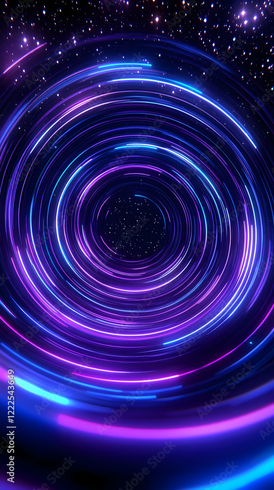 Poster abstract background with swirling neon lights and stars creates dynamic visual