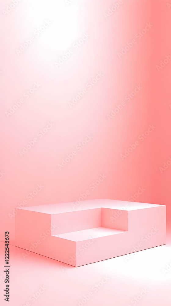 Poster 3d pink podium display on soft gradient background with double step for product presentation