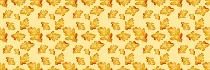 Obraz premium Semi realistic Seamless pattern of oak leaf .Hand-drawn leaf pattern. Leaf isolated on white background. Spring, summer, autum season concept, Easter, nature . Design for card, print, and cover