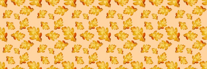 Obraz premium Semi realistic Seamless pattern of oak leaf .Hand-drawn leaf pattern. Leaf isolated on white background. Spring, summer, autum season concept, Easter, nature . Design for card, print, and cover