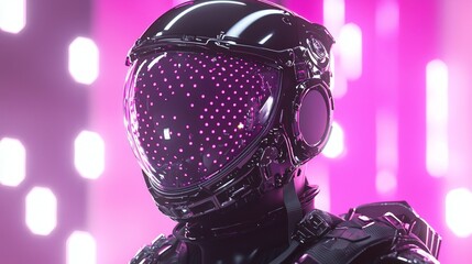 Naklejka premium Cosmic Polka Dots: Ultra-Detailed Cosmonaut Suit with Pastel Tinted Visor in Starry Abstract Cinematic Image