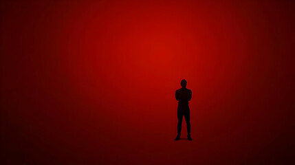 Silhouette of a Man Stands Confidently Against a Vibrant Red Background, Embracing Solitude and Strength.