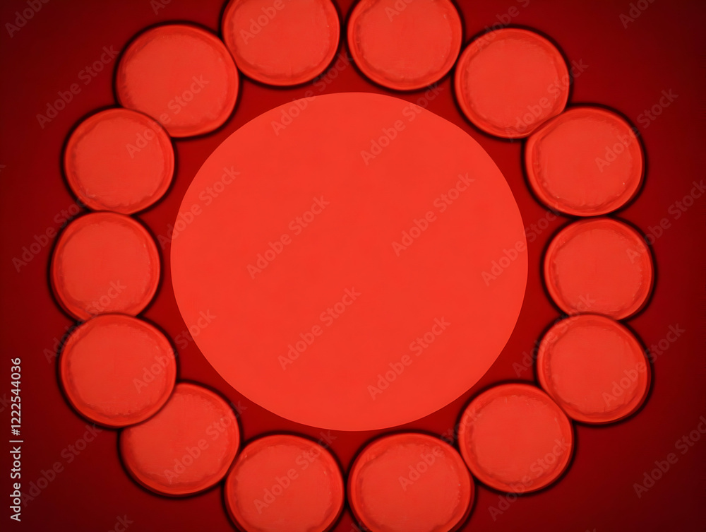 Aufkleber red circular objects frame a central red circle on a red background.