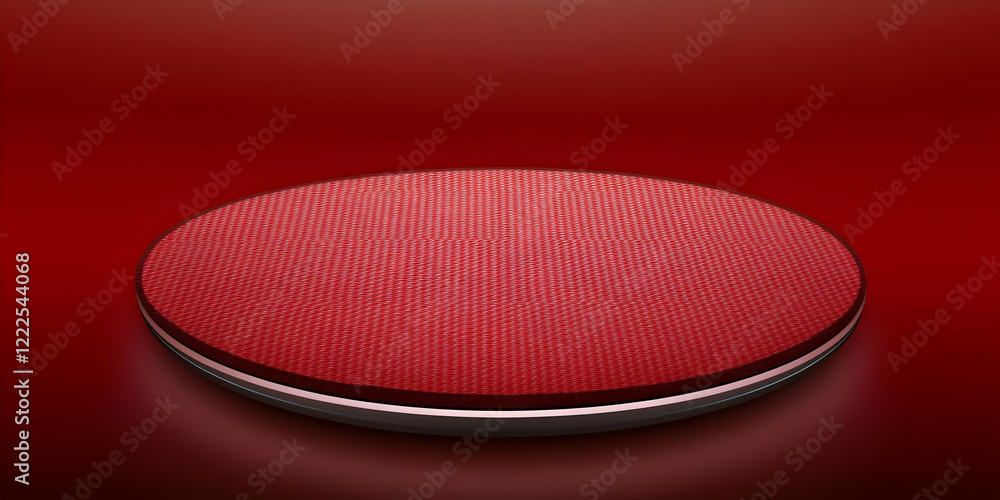 Poster red circular platform displays textured surface on a red background for product placement