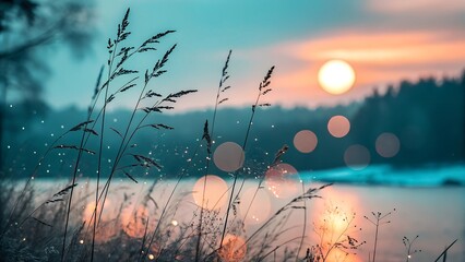 Abstract Bokeh with Sunset Colors – Dreamy Teal and Orange Gradient for Serene Landscape