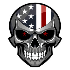 SKULL American Flag 3D METAL Titanium Silver High Quality Finish Emblem Sticker Decal for Cars and Bikes