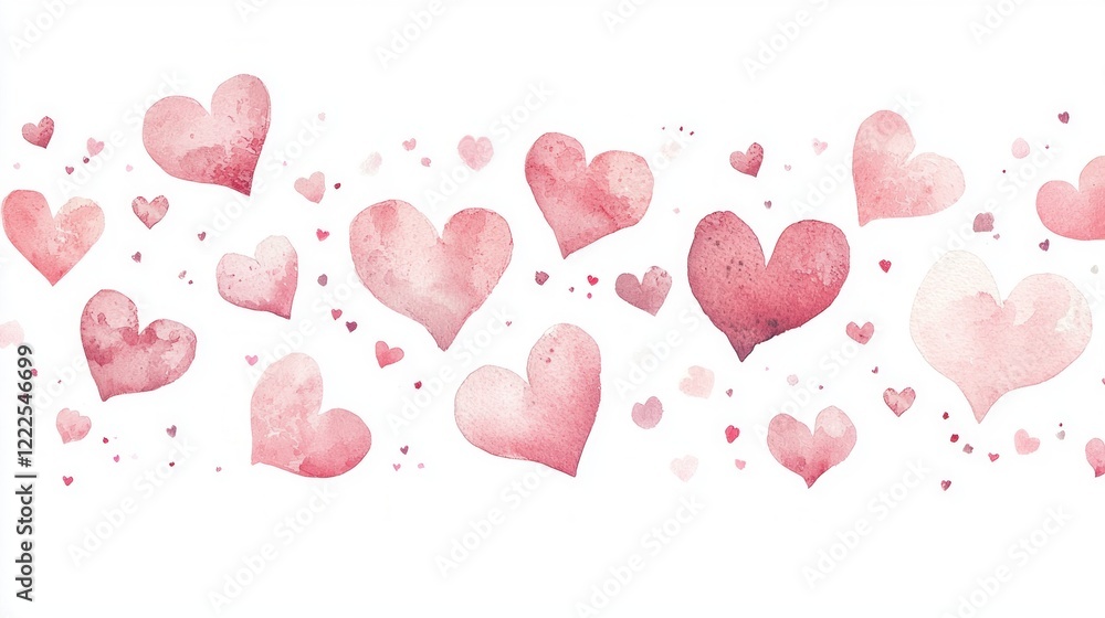 Poster a collection of whimsical pink paper hearts floats delicately against a pristine white background, i