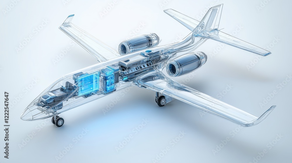 Aufkleber transparent x-ray view of private jet aircraft with visible internal components, 3d rendering.
