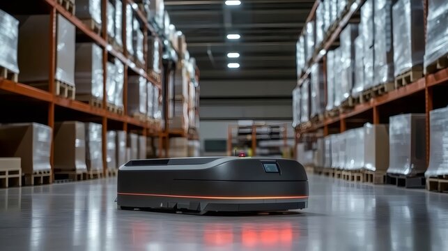 Autonomous mobile robot transporting goods in modern warehouse