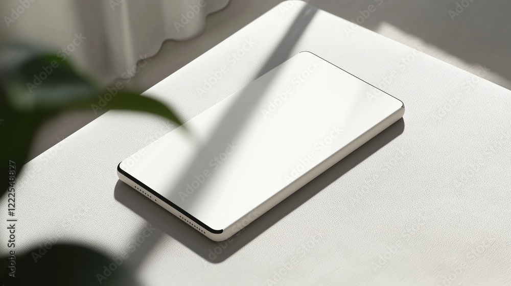 Poster a smartphone with a blank screen lying on a light background.