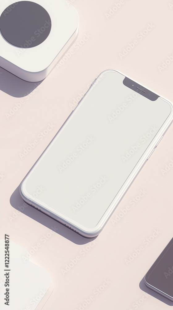 Poster a smartphone with a blank screen lying on a light background.
