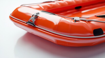 Close-up of a vibrant orange inflatable raft showcasing its sleek design and sturdy features