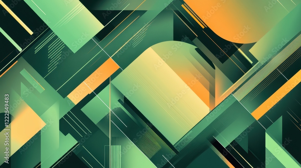 Aufkleber abstract geometric green and orange gradient background with diagonal lines.