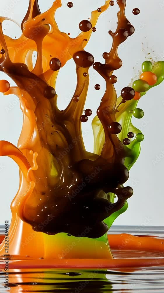 Poster colorful splashes of liquid create dynamic patterns and shapes in a striking artistic display during
