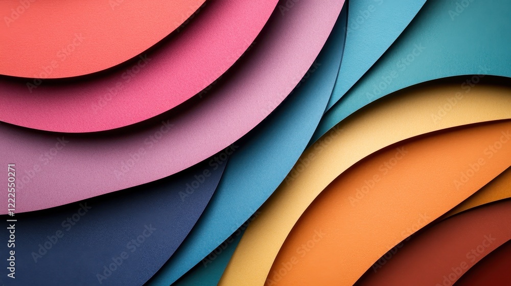 Poster abstract wavy colorful paper layers with shadows and texture.