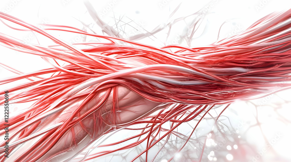 Poster Abstract 3D Render of Intertwined Red and White Fibers on a White Background