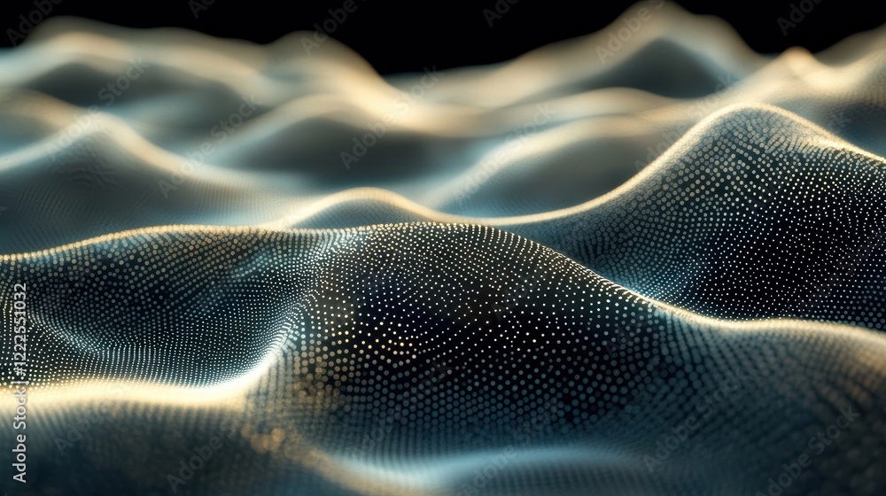 Aufkleber abstract golden light wave pattern with dotted gradient on a dark background.