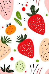 Hand-drawn seamless pattern with cute strawberry
