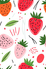 Hand-drawn seamless pattern with cute strawberry