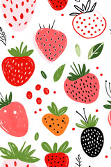 Hand-drawn seamless pattern with cute strawberry