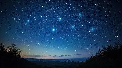 Fototapeta premium Stunning Starry Night Sky with Ursa Major Constellation over a Rural Landscape.