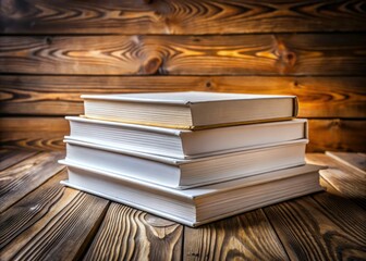 Obraz premium Horizontal white hardcovers stacked on a wooden table; long exposure photography creates a blurred motion effect.
