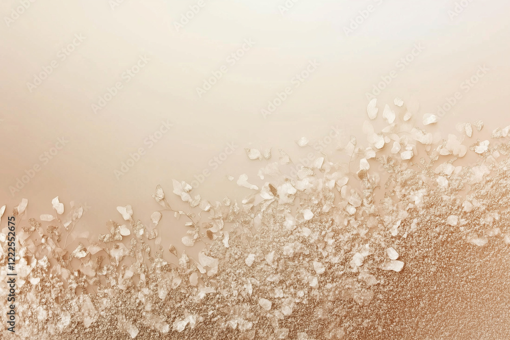 Poster white background with a lot of white and brown specks scattered all over it. the specks are of vario