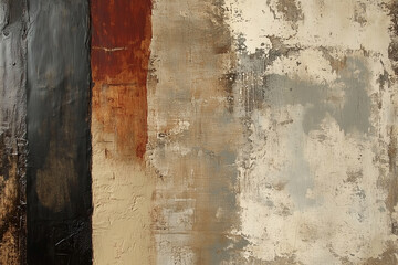 painting with a black, red, and white stripe. The painting is abstract and has a moody feel to it