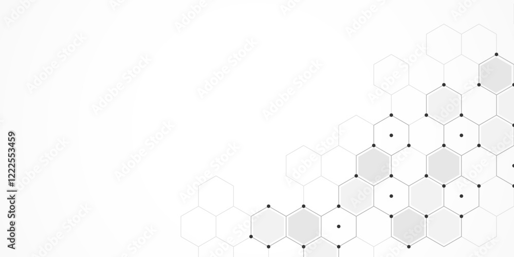 Poster Vector illustration of hexagons pattern. Geometric abstract background with simple hexagonal elements. Creative idea for medical, technology or science design