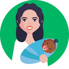 The icon represents the loving and nurturing relationship between a woman and a child, symbolizing the bond formed through adoption.