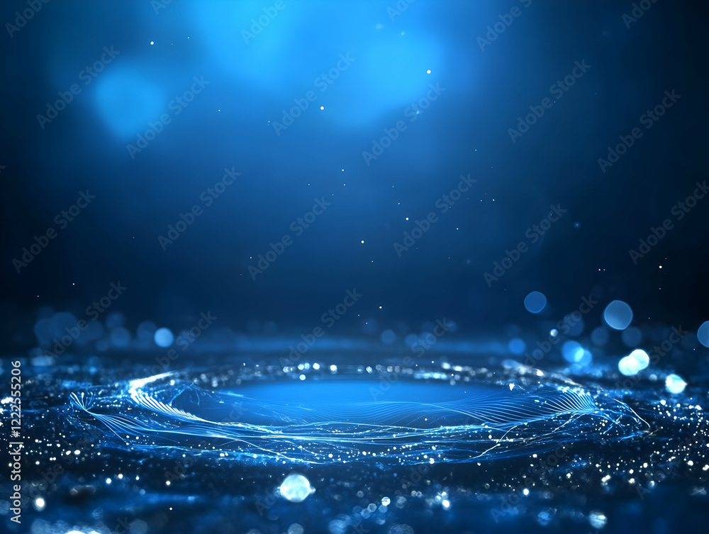 Aufkleber Abstract Blue Background Creates a Dynamic Wavy Pattern with Sparkling Particles Smoothly.