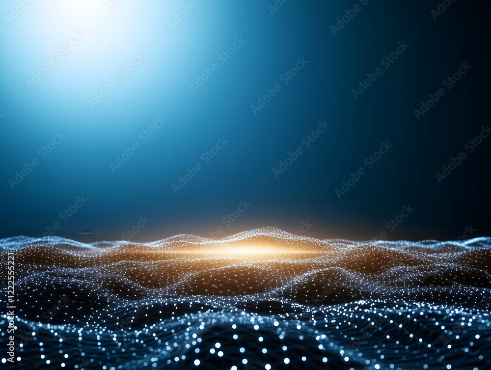 Aufkleber abstract glowing particles landscape background forms a digital surface smoothly.