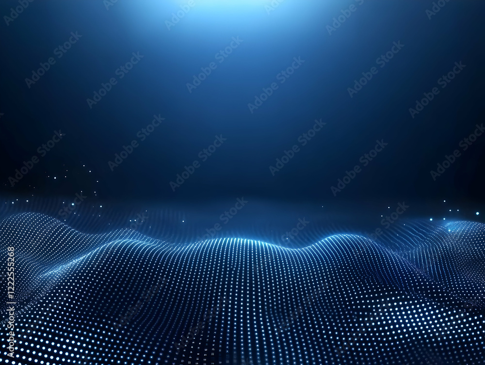 Poster abstract blue particle wave background flows smoothly with futuristic digital technology