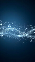 Abstract Blue Background with Glowing Particles Flowing Smoothly and Gracefully