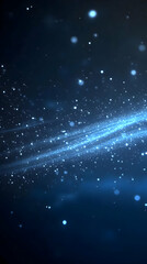 Abstract Blue Background with Glowing Particles Flows Smoothly and Dynamically in the Dark