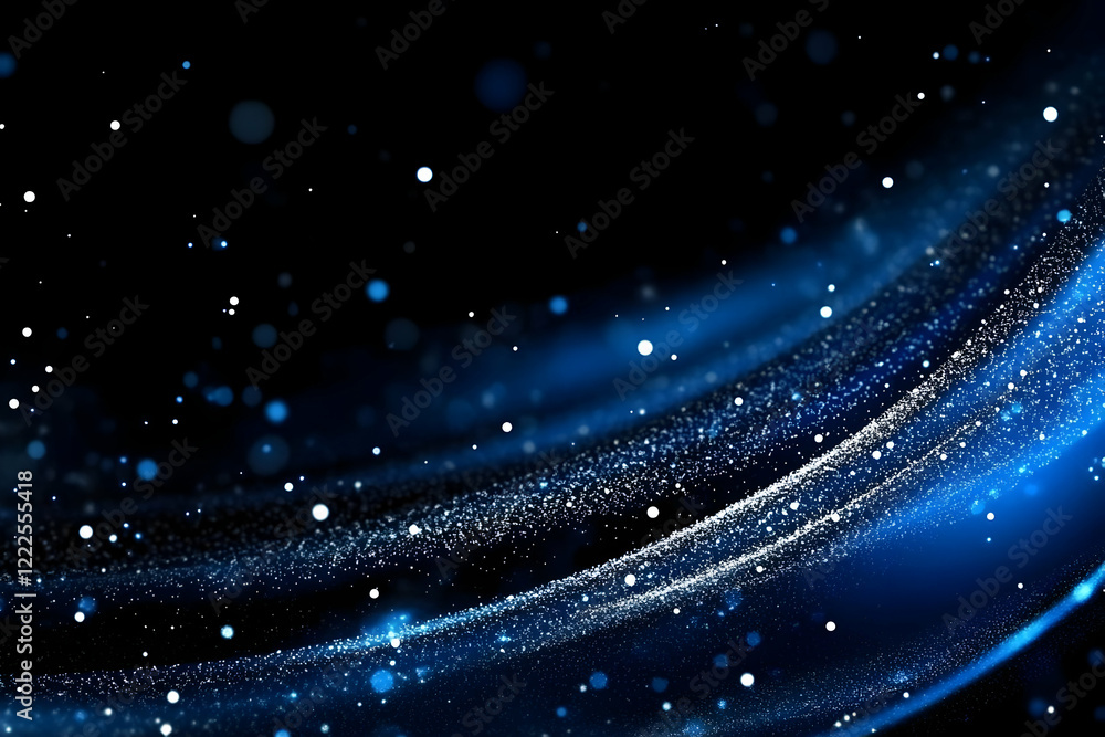 Poster abstract blue particles flow gracefully on a dark background, creating a dynamic and mesmerizing vis