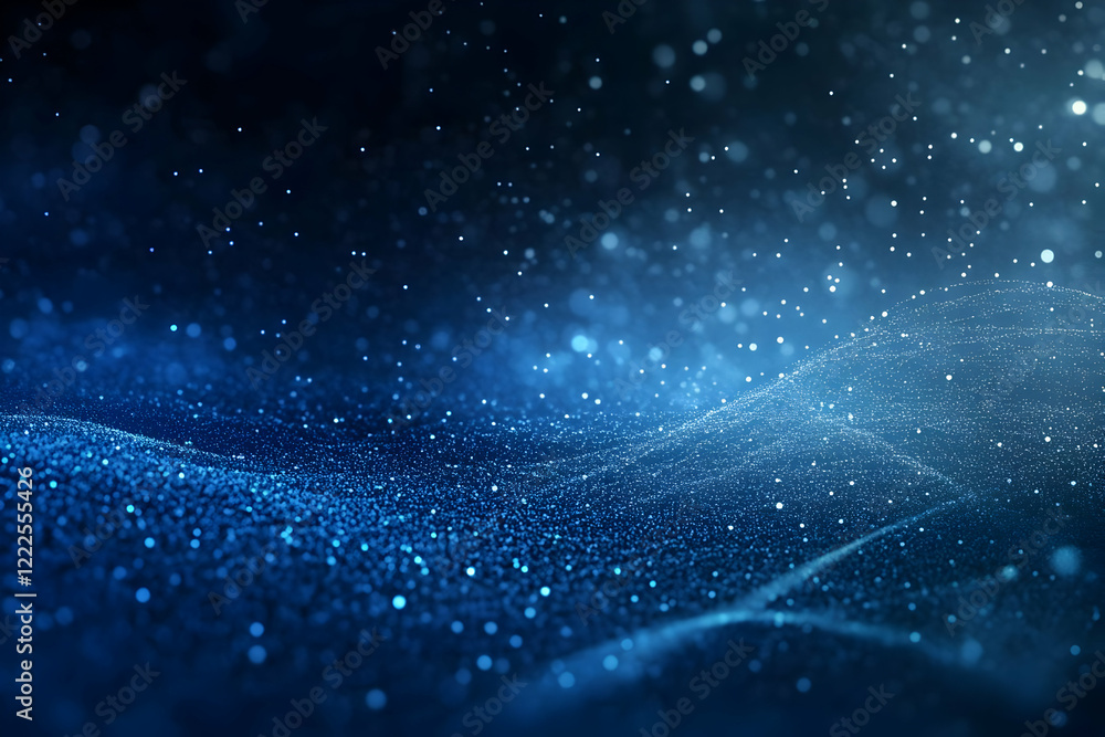 Aufkleber Abstract Blue Particles Background Flows Smoothly with Bokeh Effect and Dynamic Lighting