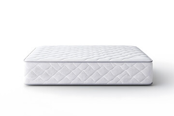 Comfortable white mattress with tufted design, isolated on white background