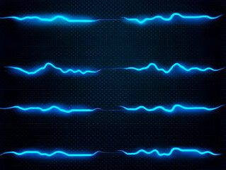 Blue Light Waves Flow Across Dark Grid Background, Creating a Technological and Dynamic Abstract Illustration.