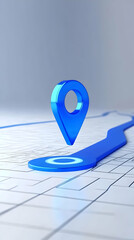 Fototapeta premium Blue Location Pin Icon Hovers Above a Stylized Map with Path Clearly Marked