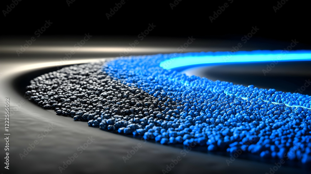 Aufkleber abstract background with blue and gray particles forms a curved line in a dark environment
