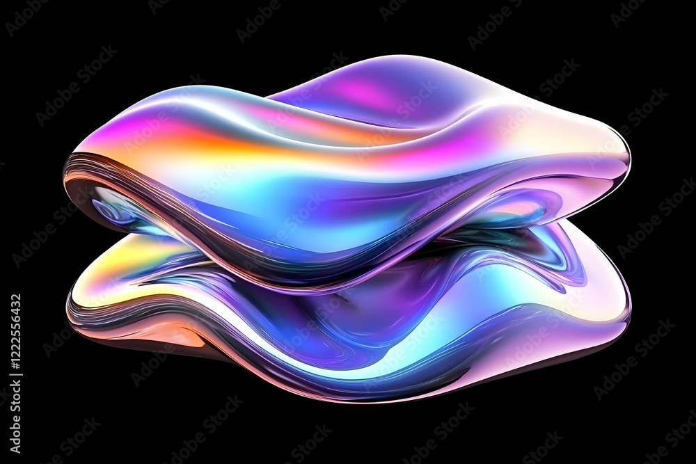 Aufkleber iridescent abstract shapes merge and flow seamlessly on a black background
