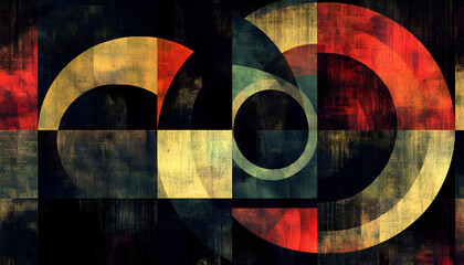 Abstract geometric art, swirling circles, textured background, design element