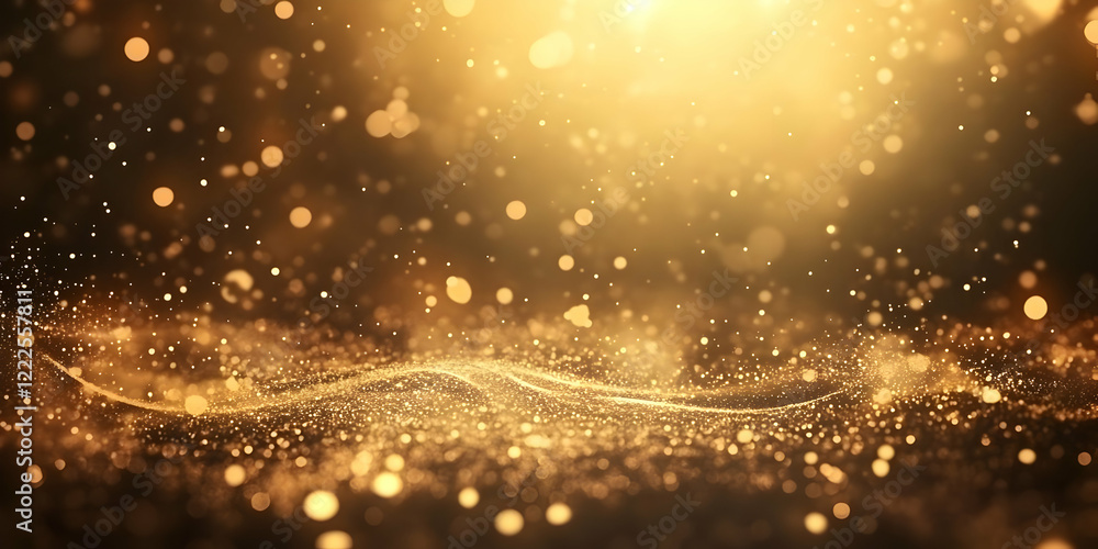 Poster abstract gold glitter background creates a wavy texture with bokeh effect elegantly